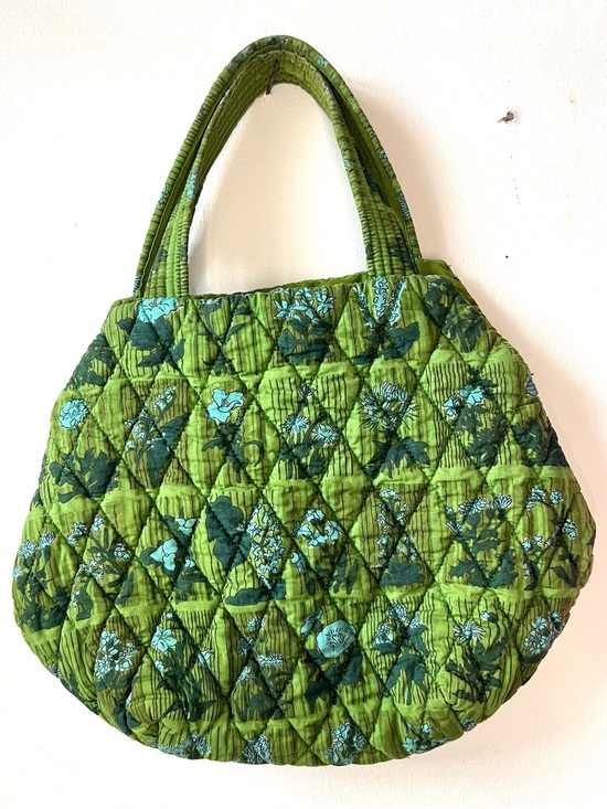 Handmade Handbags - Handmade Quilted Green Floral Tote Bag - London May Court Club